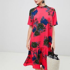 Three Quarter Sleeve Floral Midi Dress